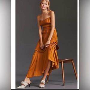 Anthropologie Ruched Tiered Midi Dress